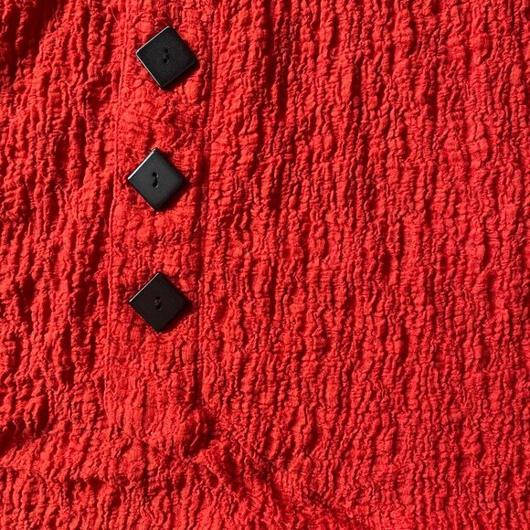 Vintage Red Textured Tunic Top Ali Miles L Asym Hem Oversized Button Boho Artsy - Picture 2 of 6